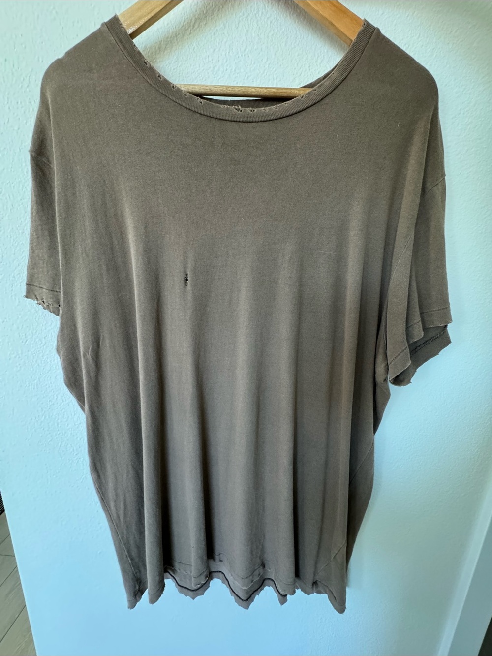 Men's Distressed Oversized Crewneck T-Shirt — Brown